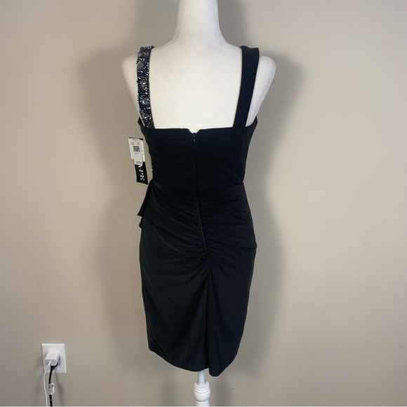 XSCAPE Ruched Beaded Embellished Mini Little Black Dress - Picture 15 of 15